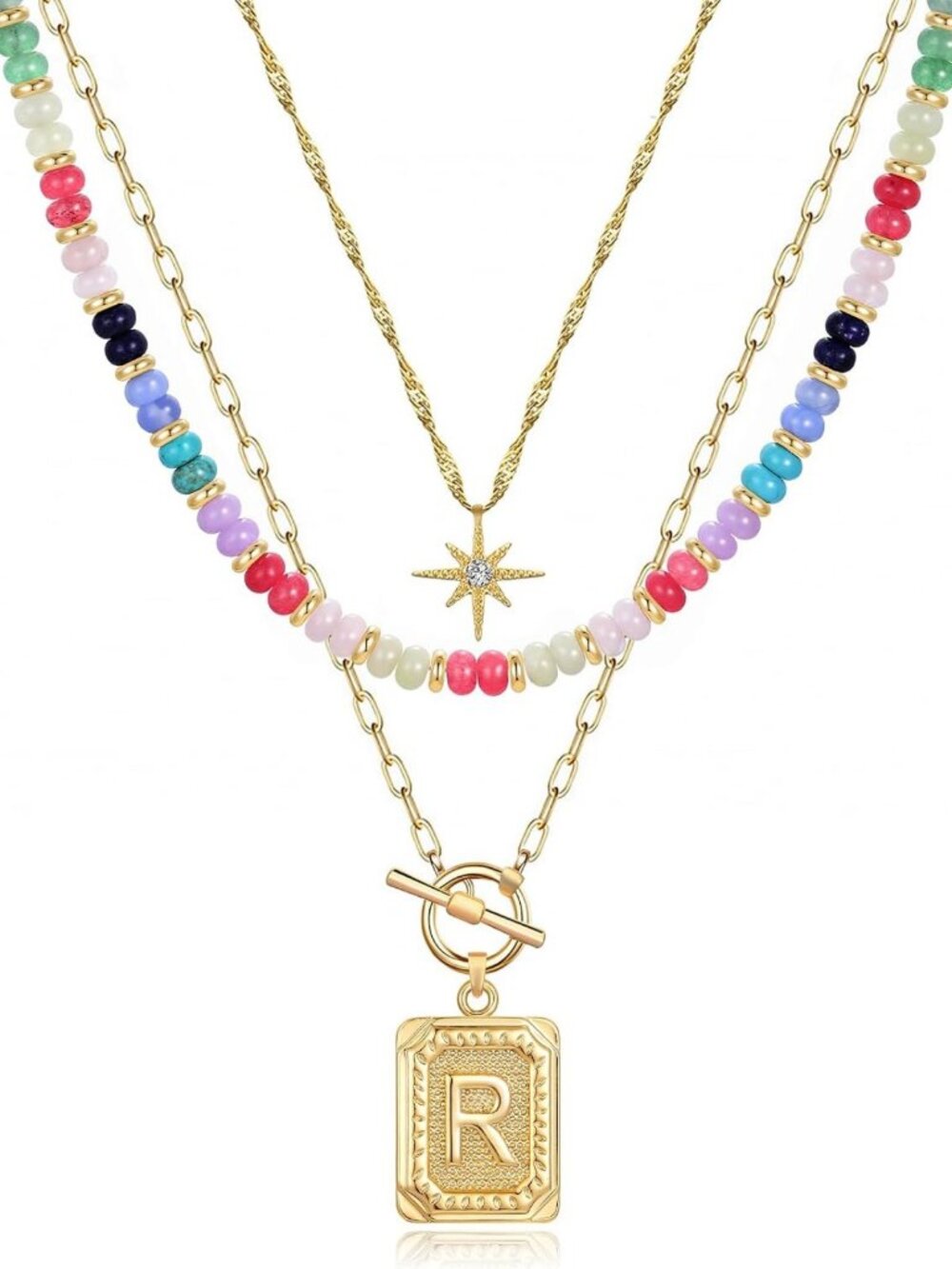 Layered Initial Necklaces for Women | 14K Gold Plated, Star Choker & Colorful